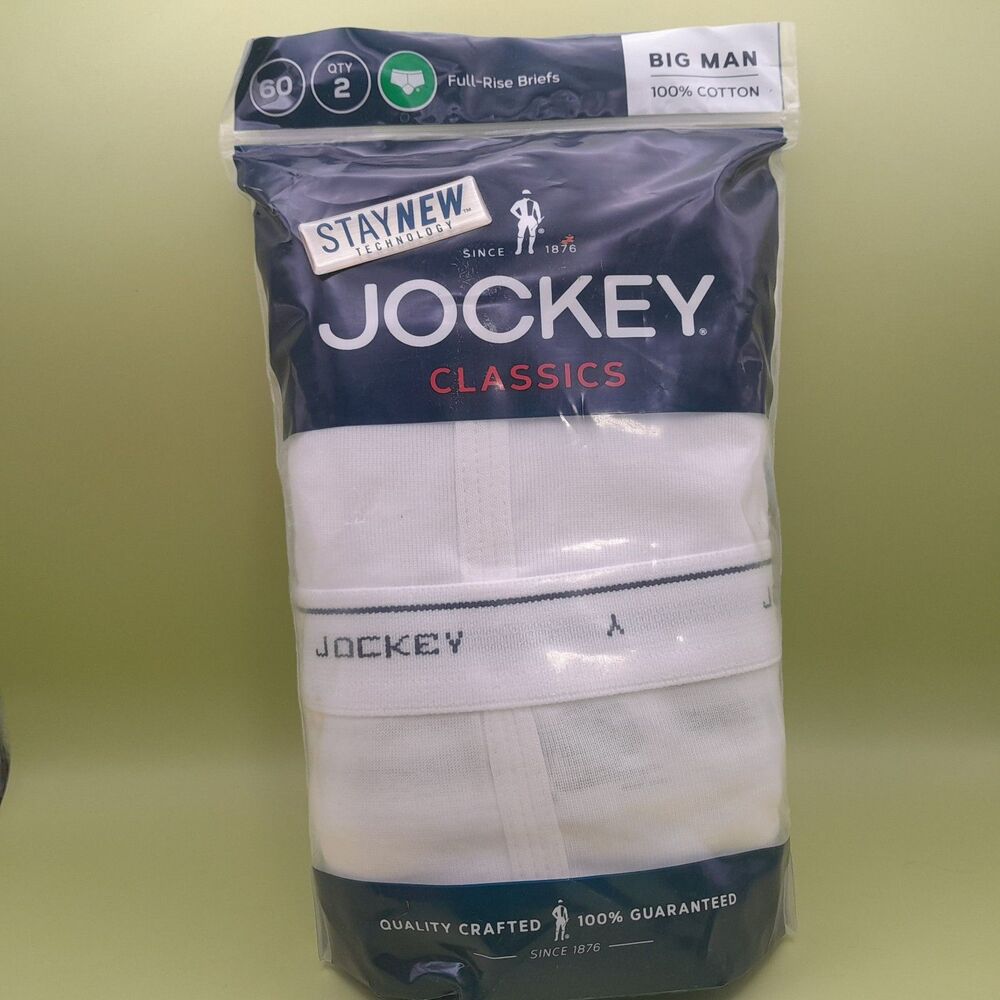 Jockey Classics Men’s Underwear Briefs Sz 60 Big Man 2-Pk White Full Rise